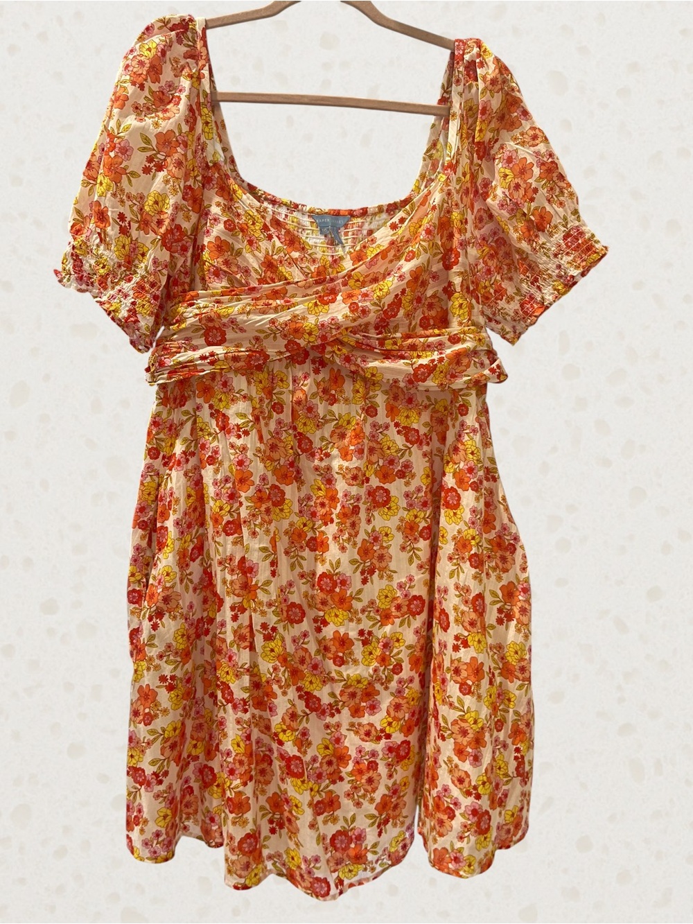 Draper James Cream Midi Dress with Orange & Yellow Floral Pattern
